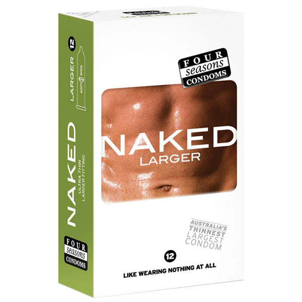 Four Seasons Naked Larger Fitting Condoms - Naked Larger Fitting Lubricated Condoms - 12 Pack
