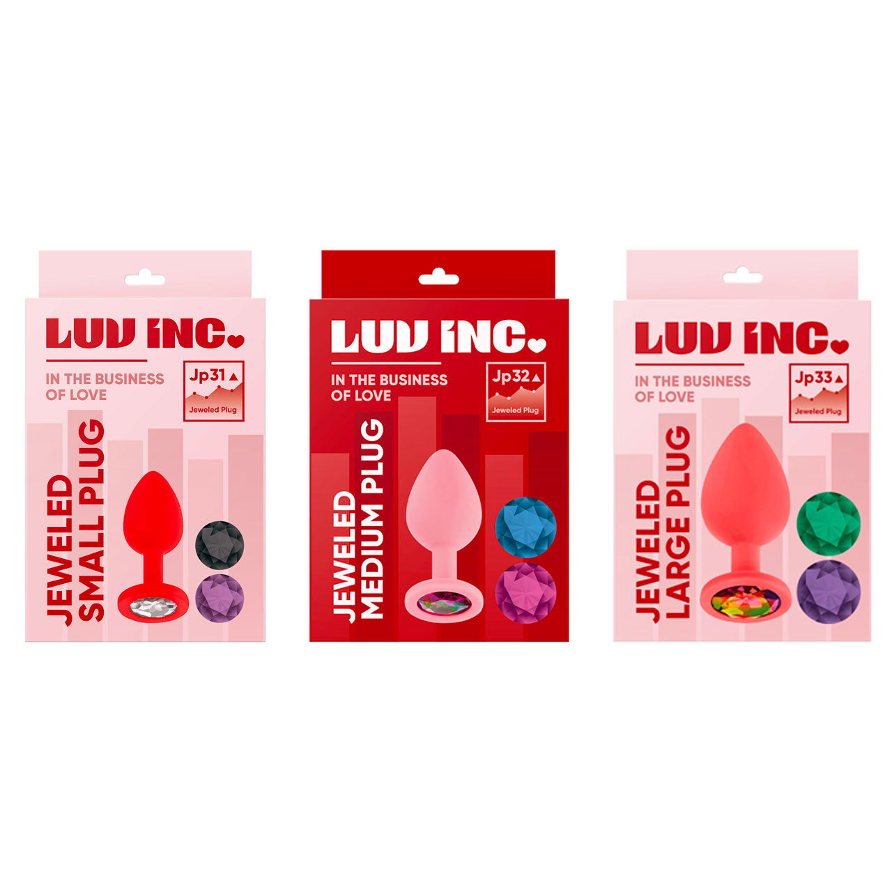 Jp32: JEWELED MEDIUM PLUG W/ 3 STONES - LIGHT PINK