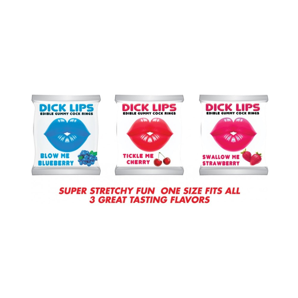 Dicklips Gummy Cock Rings (Singles) 3 Assorted Flavors 21 Pc/Display