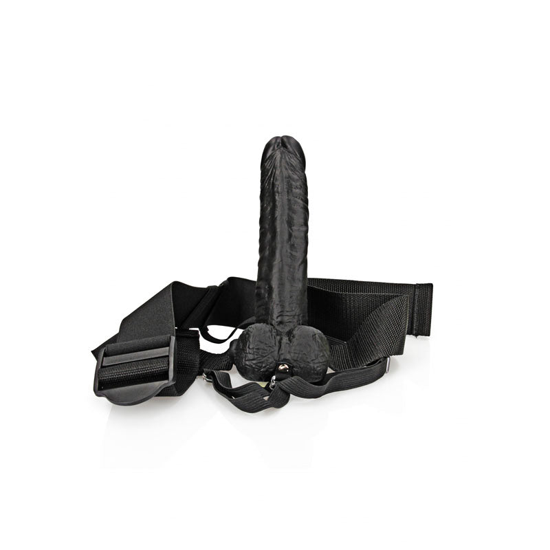 REALROCK Hollow Strapon with Balls - 18 cm Black - Black 18 cm Hollow Strap-On