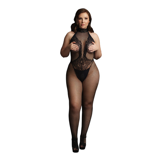 Fishnet and Lace Bodystocking - Black - O/SX